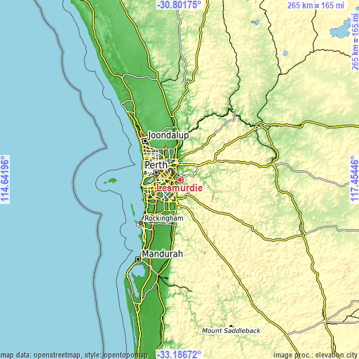 Topographic map of Lesmurdie