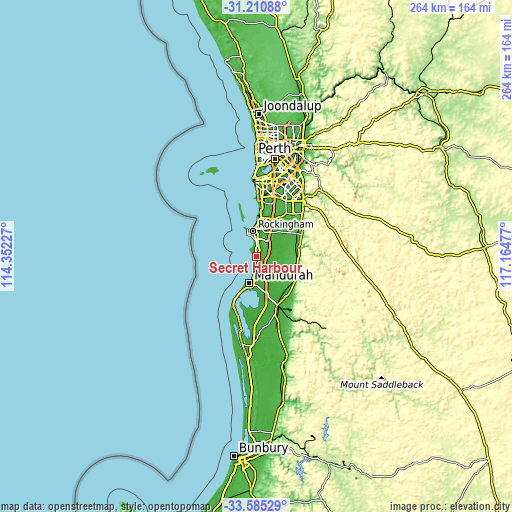 Topographic map of Secret Harbour