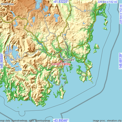 Topographic map of Lenah Valley