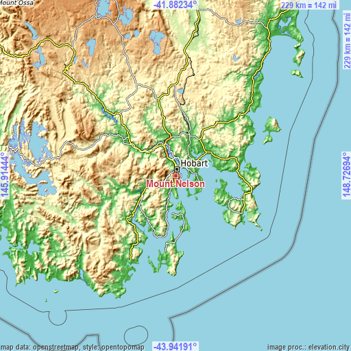 Topographic map of Mount Nelson