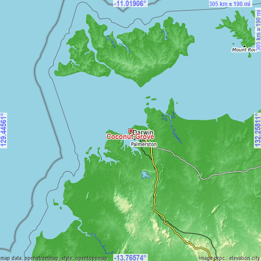Topographic map of Coconut Grove