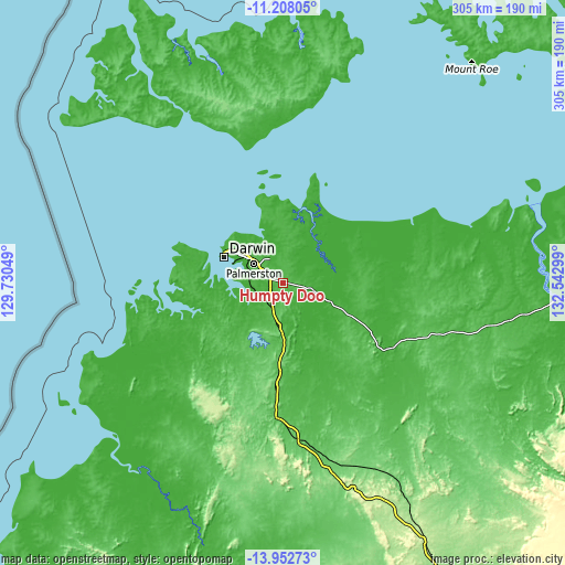 Topographic map of Humpty Doo