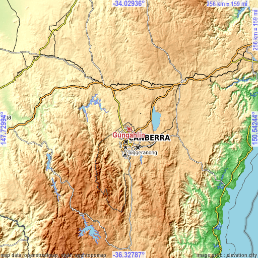 Topographic map of Gungahlin