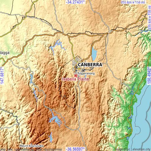 Topographic map of Isabella Plains