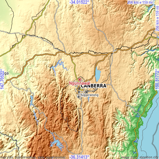 Topographic map of Ngunnawal