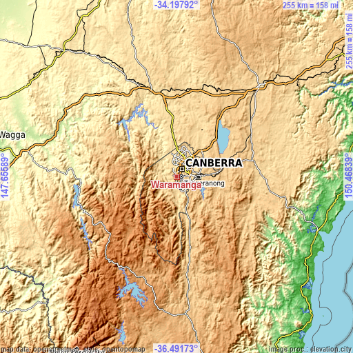 Topographic map of Waramanga