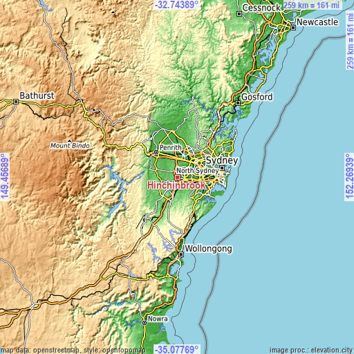 Topographic map of Hinchinbrook