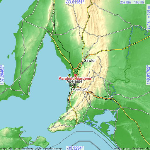 Topographic map of Parafield Gardens