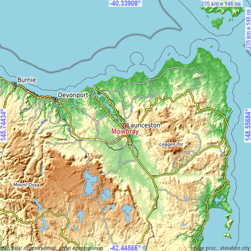 Topographic map of Mowbray