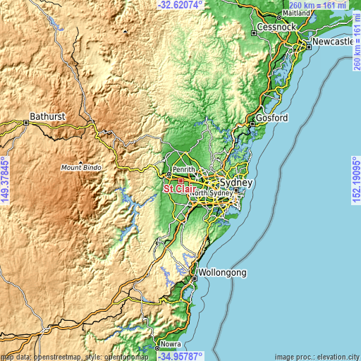 Topographic map of St Clair