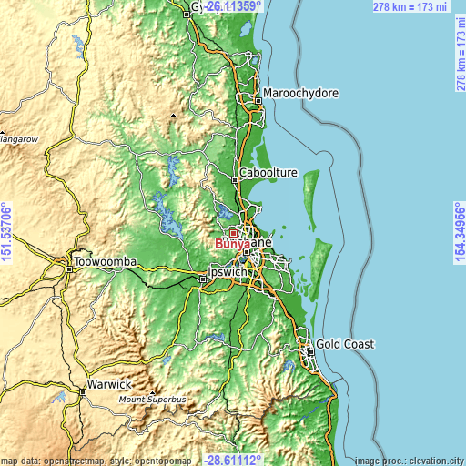 Topographic map of Bunya