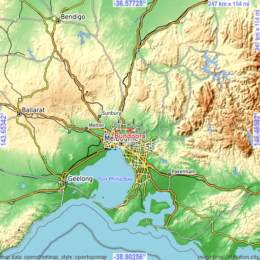 Topographic map of Bundoora