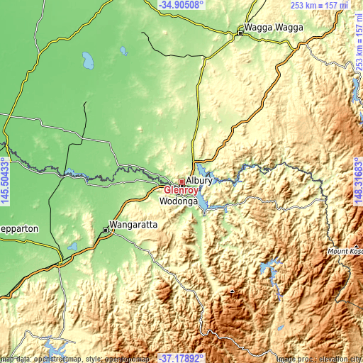 Topographic map of Glenroy