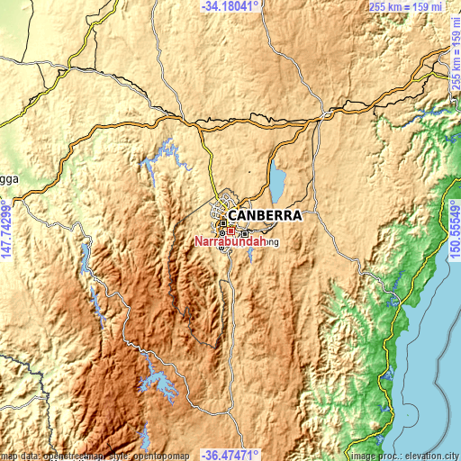 Topographic map of Narrabundah