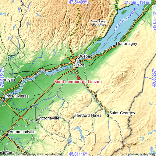 Topographic map of Saint-Lambert-de-Lauzon