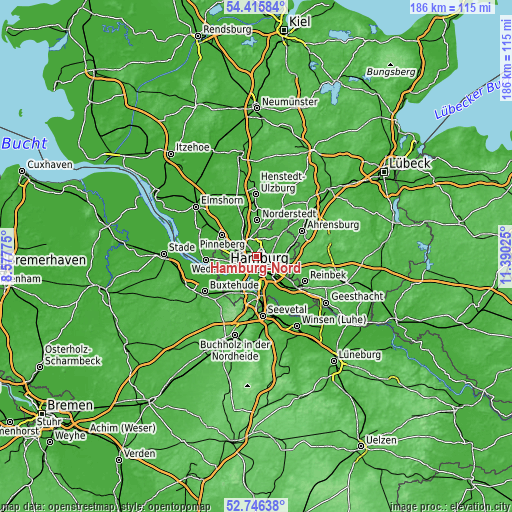Topographic map of Hamburg-Nord