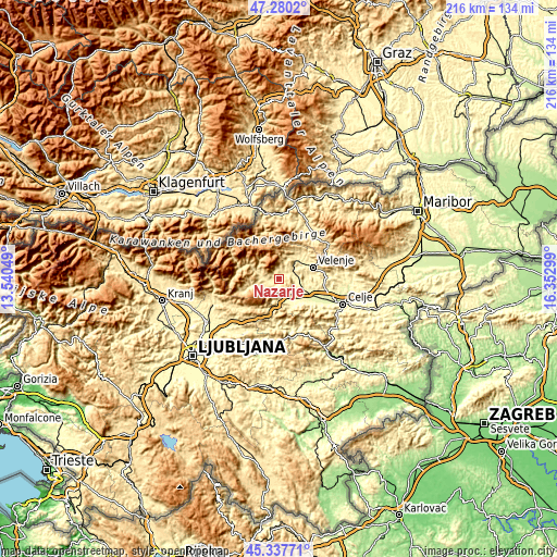 Topographic map of Nazarje