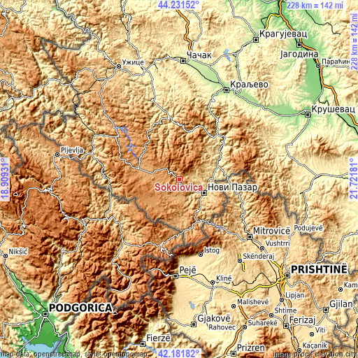Topographic map of Sokolovica