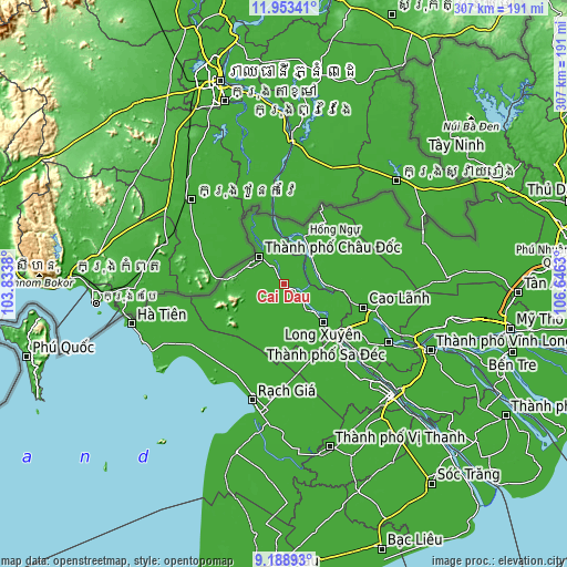 Topographic map of Cái Dầu