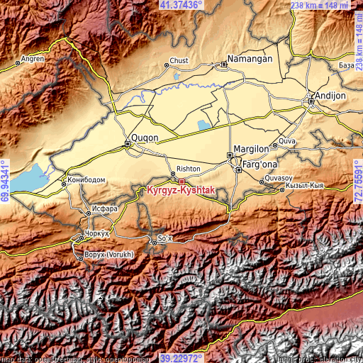 Topographic map of Kyrgyz-Kyshtak