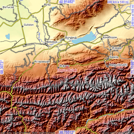 Topographic map of Toguz-Bulak