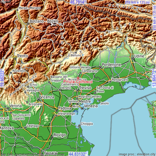 Topographic map of Priula-Colfosco