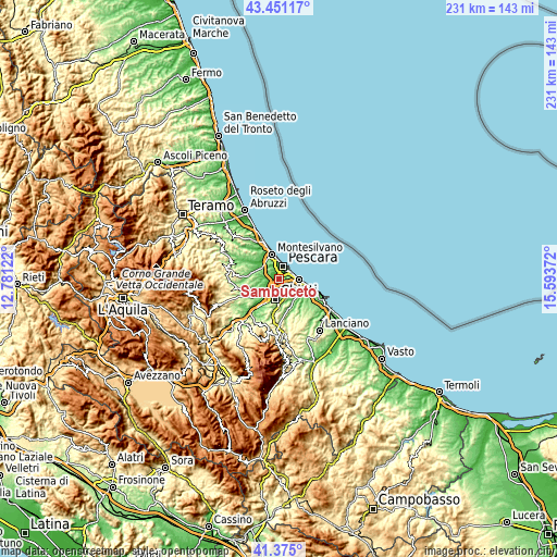 Topographic map of Sambuceto