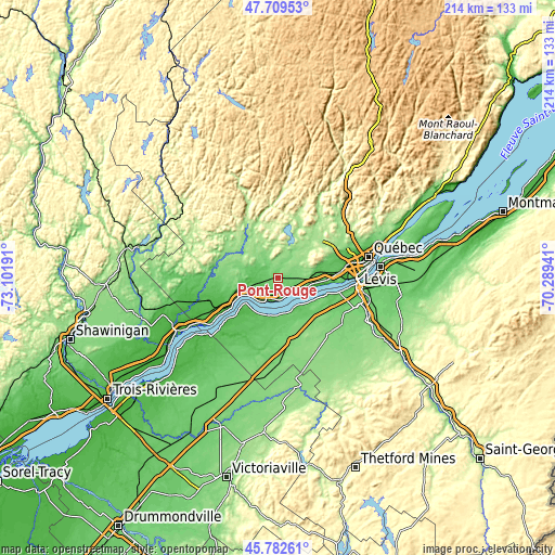 Topographic map of Pont-Rouge