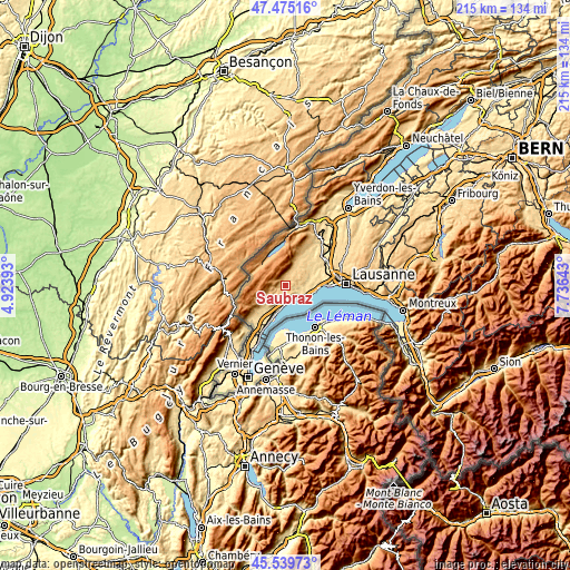 Topographic map of Saubraz