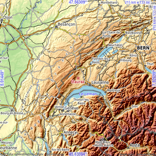 Topographic map of Mauraz