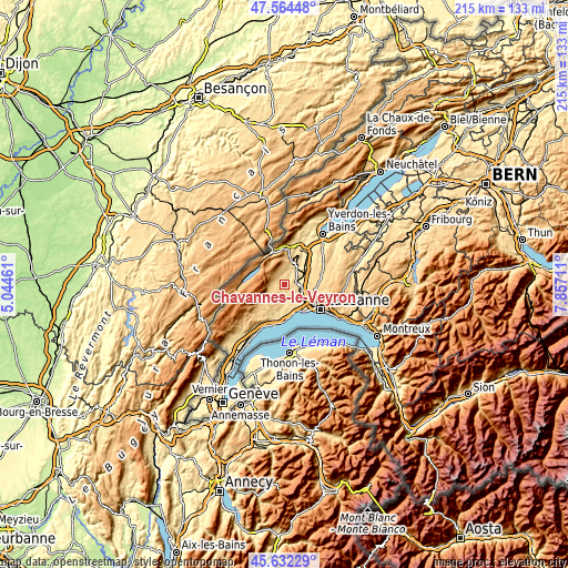 Topographic map of Chavannes-le-Veyron