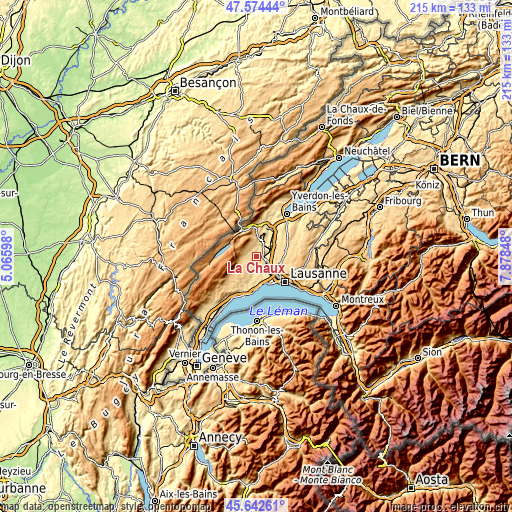 Topographic map of La Chaux