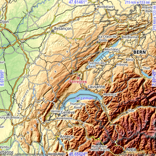 Topographic map of Ferreyres