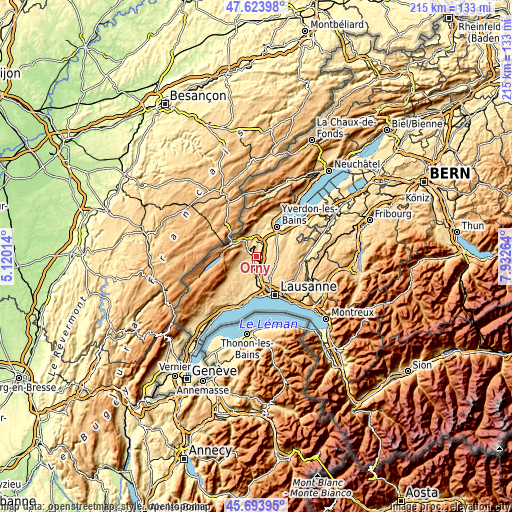 Topographic map of Orny