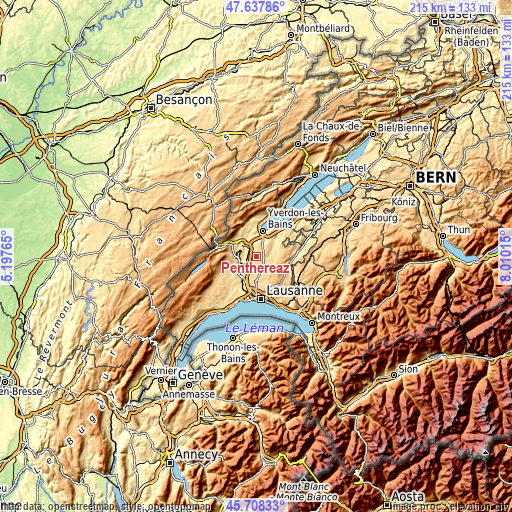 Topographic map of Penthéréaz