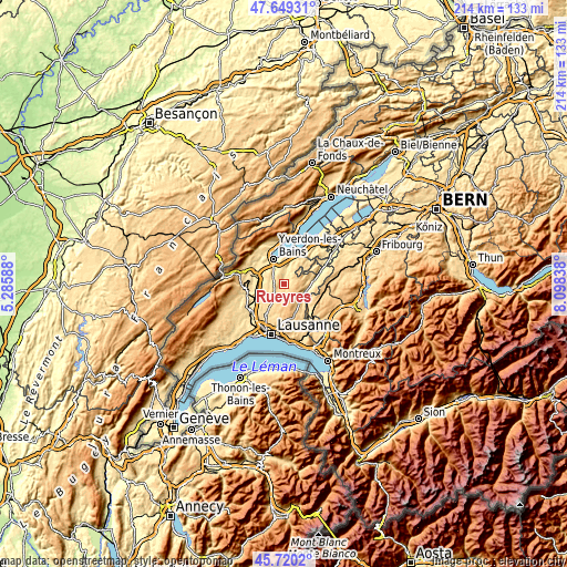 Topographic map of Rueyres