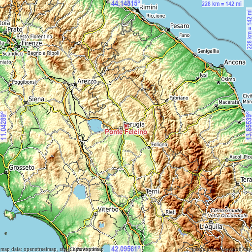 Topographic map of Ponte Felcino