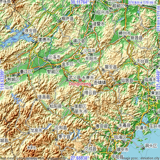 Topographic map of Dongcheng