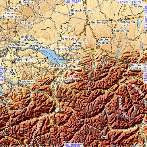 Topographic map of Mellau