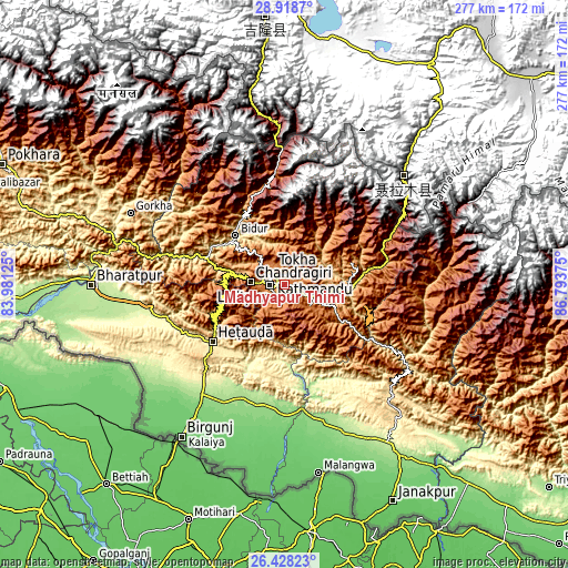 Topographic map of Madhyapur Thimi