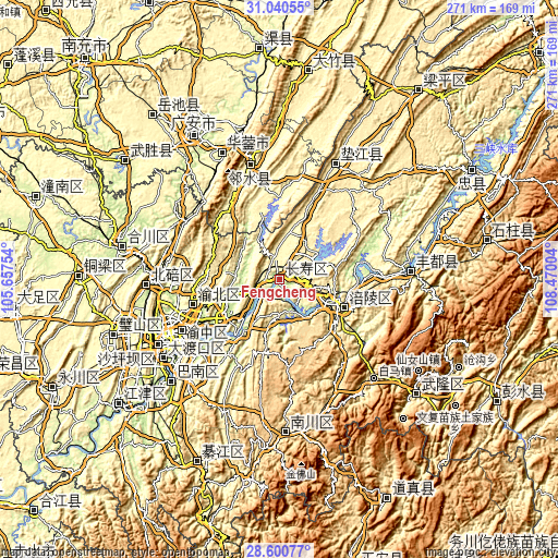 Topographic map of Fengcheng