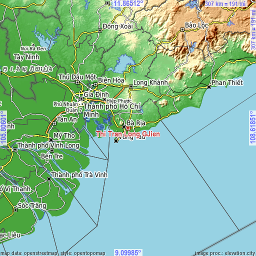 Topographic map of Thị Trấn Long Điền