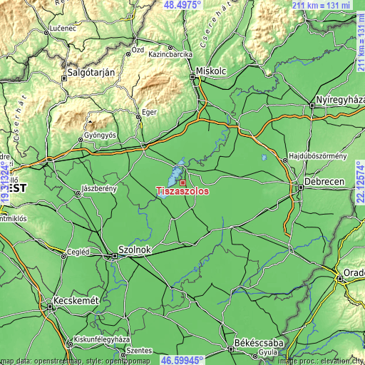 Topographic map of Tiszaszőlős