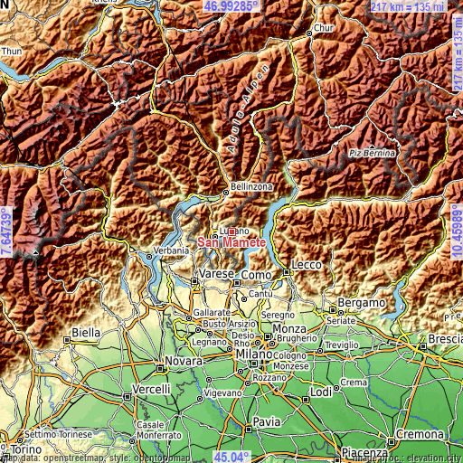 Topographic map of San Mamete