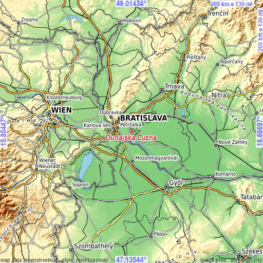 Topographic map of Dunajská Lužná