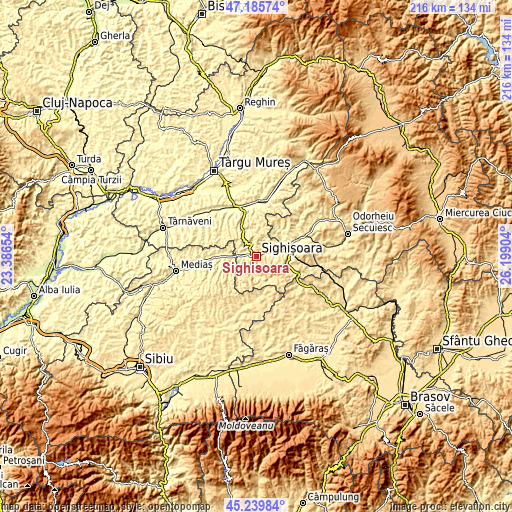 Topographic map of Sighișoara
