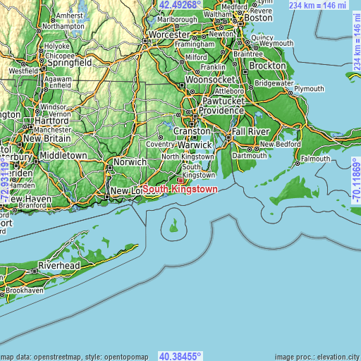 Topographic map of South Kingstown