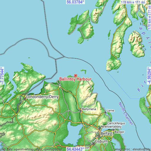 Topographic map of Ballintoy Harbour