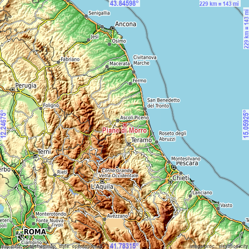 Topographic map of Piane di Morro