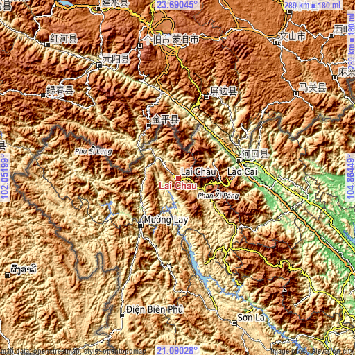 Topographic map of Lai Châu